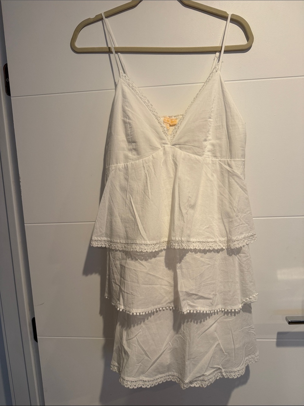 White Tiered Lace-Trim Slip Dress